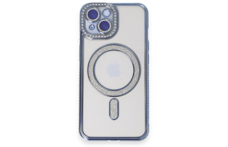 Newface iPhone 15 Kılıf Joke Simli Magneticsafe Kılıf - Mavi