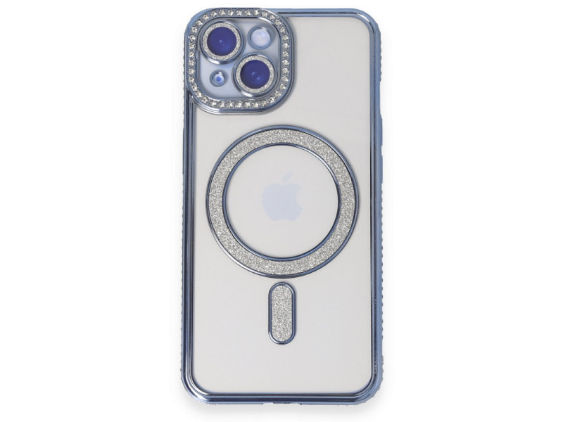 Newface iPhone 15 Kılıf Joke Simli Magneticsafe Kılıf - Mavi