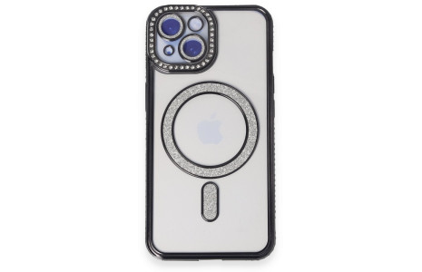 Newface iPhone 15 Kılıf Joke Simli Magneticsafe Kılıf - Siyah