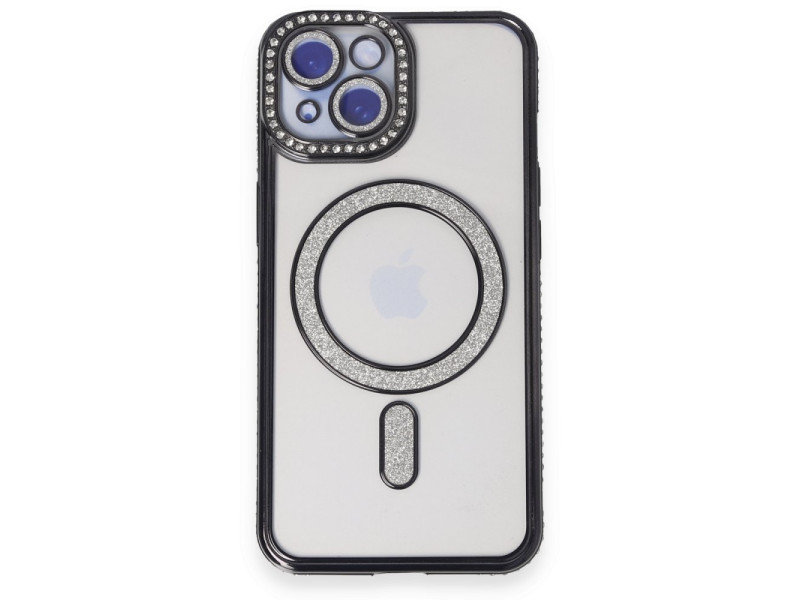 Newface iPhone 15 Kılıf Joke Simli Magneticsafe Kılıf - Siyah