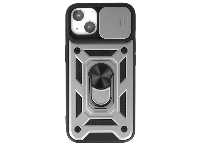 Newface iPhone 15 Kılıf Pars Lens Yüzüklü Silikon - Gümüş