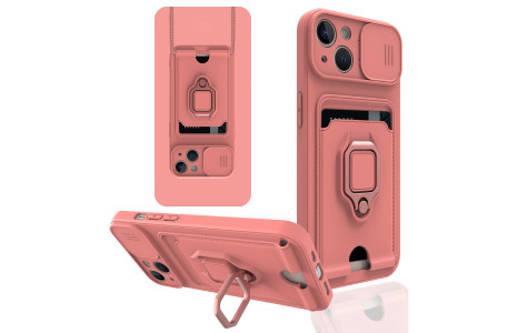 Newface iPhone 15 Kılıf Zuma Kartvizitli Yüzüklü Silikon - Pembe