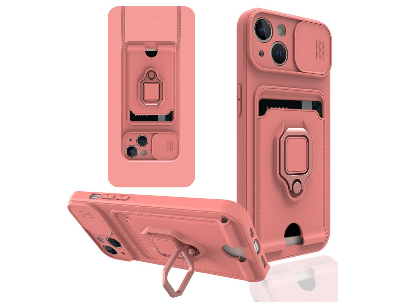 Newface iPhone 15 Kılıf Zuma Kartvizitli Yüzüklü Silikon - Pembe
