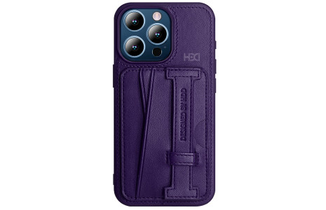 HDD iPhone 15 Pro Kılıf HD Deri Kartvizitli Kapak - Derin Mor