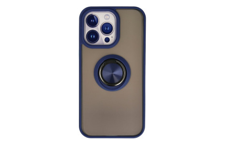 Newface iPhone 15 Pro Kılıf Montreal Yüzüklü Silikon Kapak - Lacivert