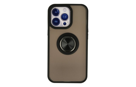Newface iPhone 15 Pro Kılıf Montreal Yüzüklü Silikon Kapak - Siyah