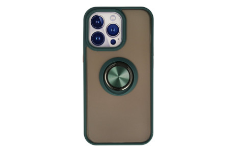 Newface iPhone 15 Pro Kılıf Montreal Yüzüklü Silikon Kapak - Yeşil