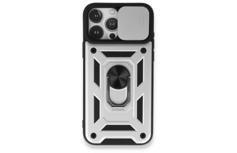Newface iPhone 15 Pro Kılıf Pars Lens Yüzüklü Silikon - Gümüş