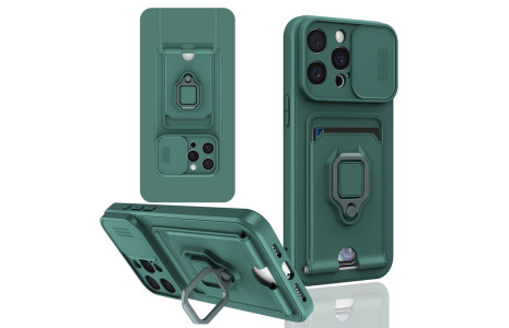 Newface iPhone 15 Pro Kılıf Zuma Kartvizitli Yüzüklü Silikon - Yeşil