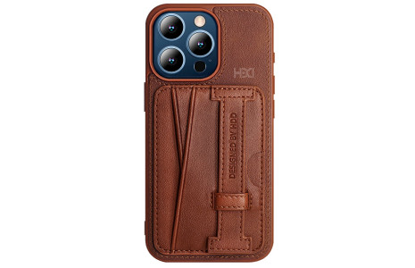 HDD iPhone 15 Pro Max Kılıf HD Deri Kartvizitli Kapak - Kahverengi
