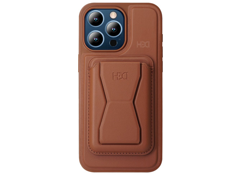 HDD iPhone 15 Pro Max Kılıf HD Deri Luxury Magnet Kartvizitli Kapak - Kahverengi