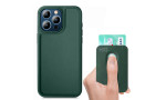 HDD iPhone 15 Pro Max Kılıf HD Deri Luxury Magnet Kartvizitli Kapak - Koyu Yeşil