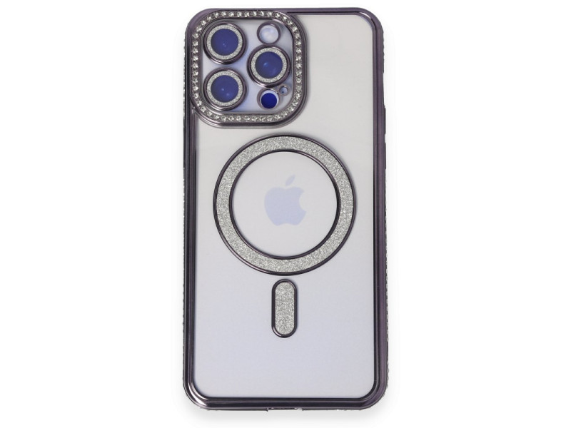 Newface iPhone 15 Pro Max Kılıf Joke Simli Magneticsafe Kılıf - Derin Mor