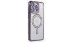 Newface iPhone 15 Pro Max Kılıf Joke Simli Magneticsafe Kılıf - Derin Mor