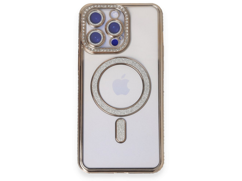 Newface iPhone 15 Pro Max Kılıf Joke Simli Magneticsafe Kılıf - Gold