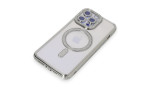 Newface iPhone 15 Pro Max Kılıf Joke Simli Magneticsafe Kılıf - Gümüş