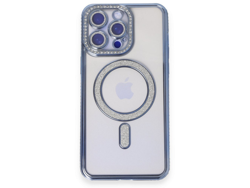 Newface iPhone 15 Pro Max Kılıf Joke Simli Magneticsafe Kılıf - Mavi