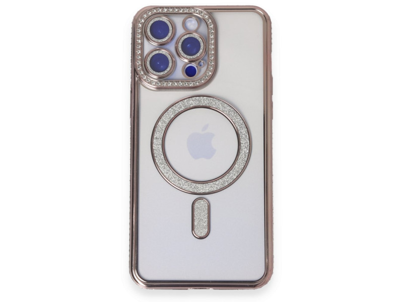 Newface iPhone 15 Pro Max Kılıf Joke Simli Magneticsafe Kılıf - Pembe