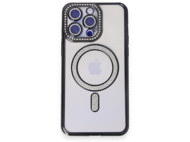 Newface iPhone 15 Pro Max Kılıf Joke Simli Magneticsafe Kılıf - Siyah