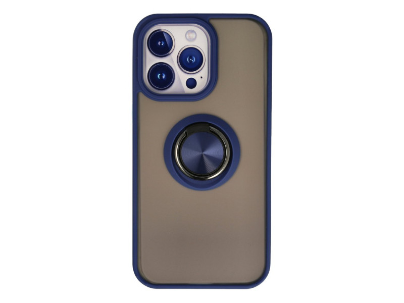 Newface iPhone 15 Pro Max Kılıf Montreal Yüzüklü Silikon Kapak - Lacivert