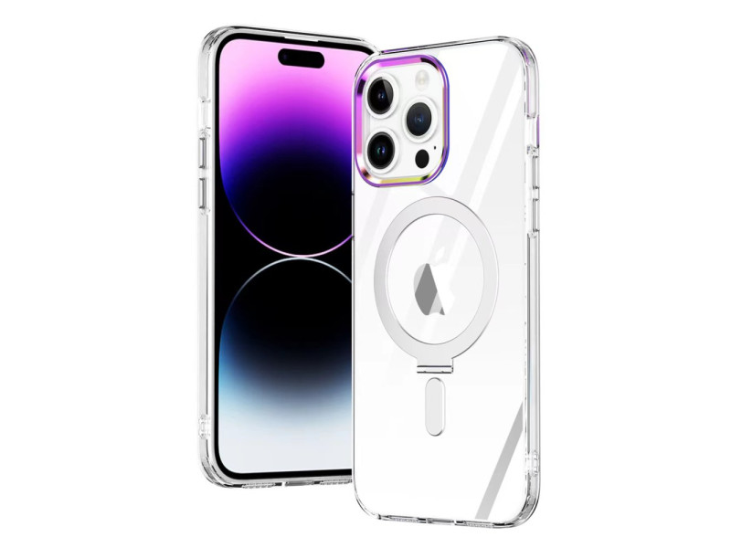 Newface iPhone 15 Pro Max Kılıf Mudo Magneticsafe Standlı Kapak - Şeffaf