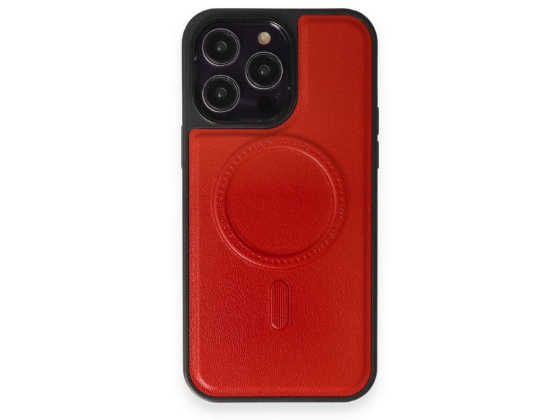 Newface iPhone 15 Pro Max Kılıf Ozzi Magsafe Deri Kapak - Kırmızı