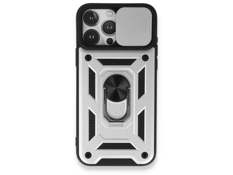Newface iPhone 15 Pro Max Kılıf Pars Lens Yüzüklü Silikon - Gümüş