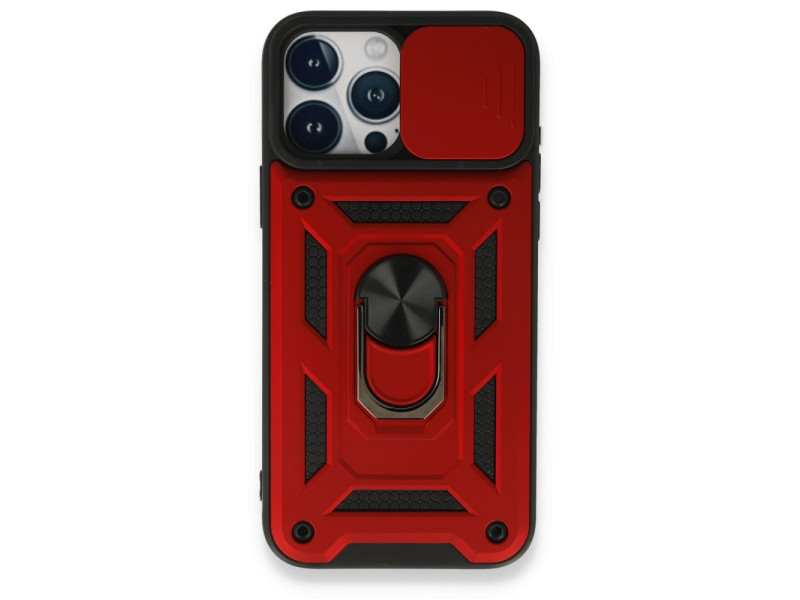 Newface iPhone 15 Pro Max Kılıf Pars Lens Yüzüklü Silikon - Kırmızı
