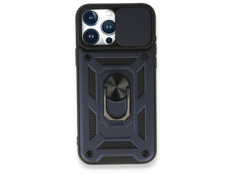 Newface iPhone 15 Pro Max Kılıf Pars Lens Yüzüklü Silikon - Lacivert