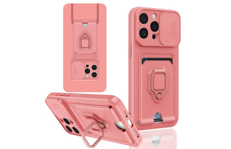 Newface iPhone 15 Pro Max Kılıf Zuma Kartvizitli Yüzüklü Silikon - Pembe
