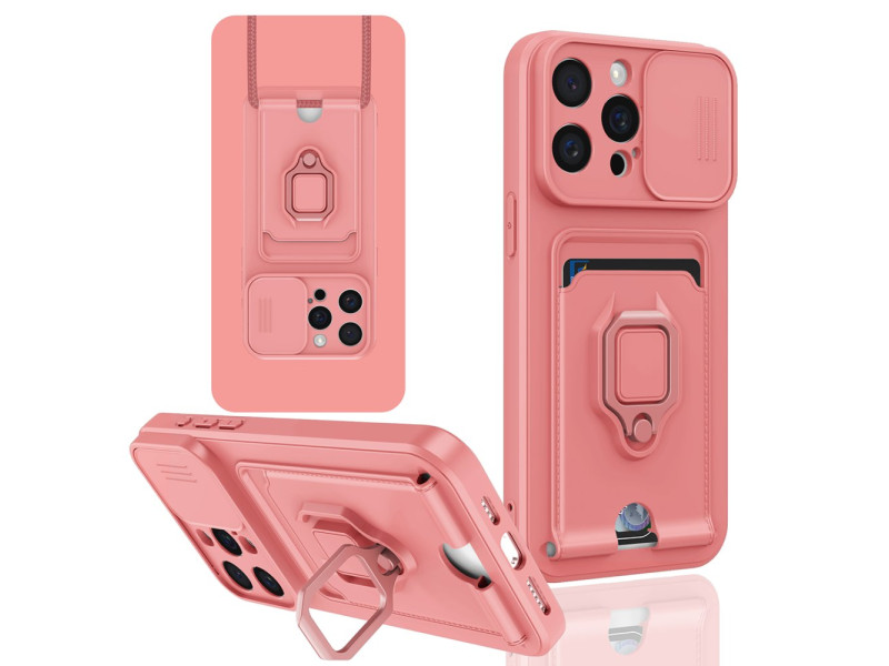 Newface iPhone 15 Pro Max Kılıf Zuma Kartvizitli Yüzüklü Silikon - Pembe