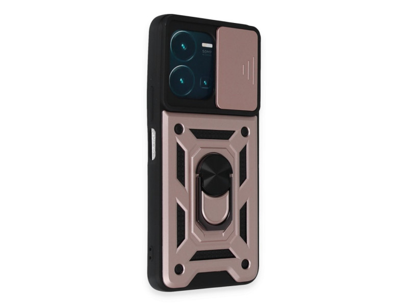 Newface Vivo Y22S Kılıf Pars Lens Yüzüklü Silikon - Rose Gold