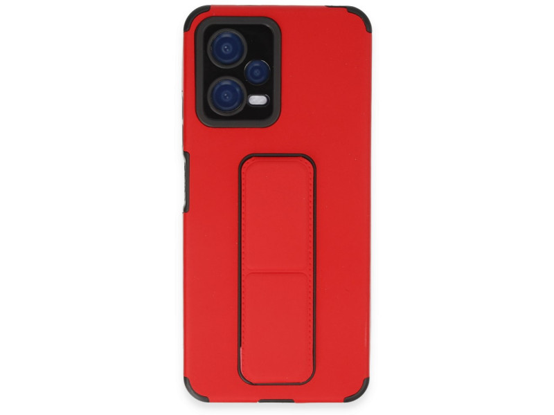 Newface Xiaomi Redmi Note 12 5G Kılıf Mega Standlı Silikon - Kırmızı
