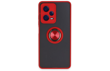 Newface Xiaomi Redmi Note 12 5G Kılıf Montreal Yüzüklü Silikon Kapak - Kırmızı