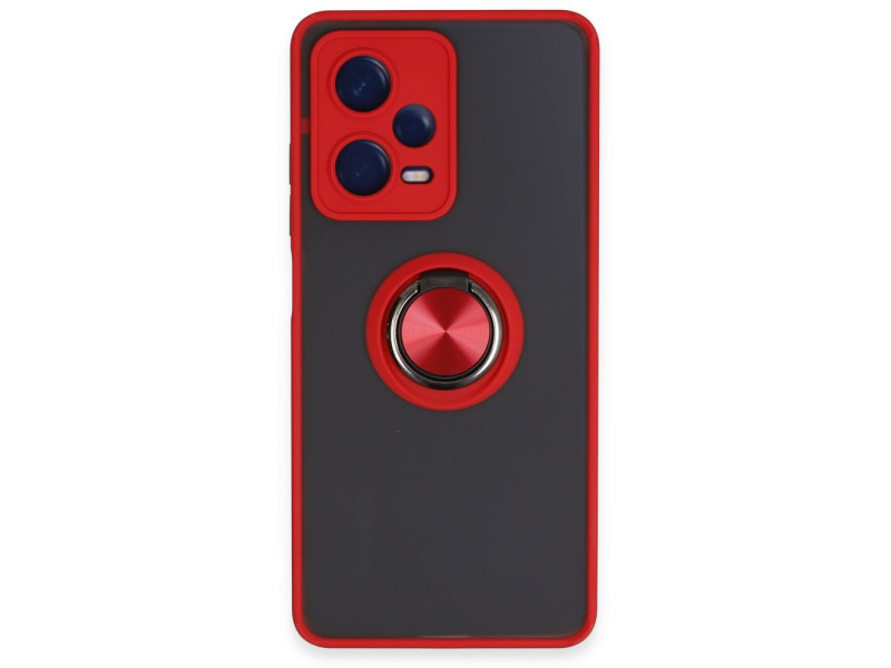 Newface Xiaomi Redmi Note 12 5G Kılıf Montreal Yüzüklü Silikon Kapak - Kırmızı