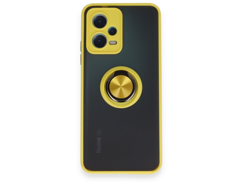 Newface Xiaomi Redmi Note 12 5G Kılıf Montreal Yüzüklü Silikon Kapak - Sarı