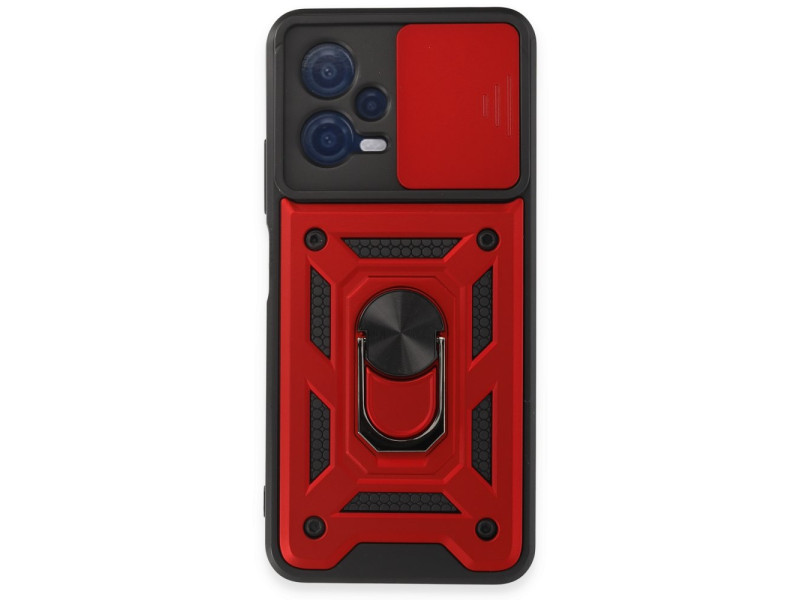 Newface Xiaomi Redmi Note 12 5G Kılıf Pars Lens Yüzüklü Silikon - Kırmızı