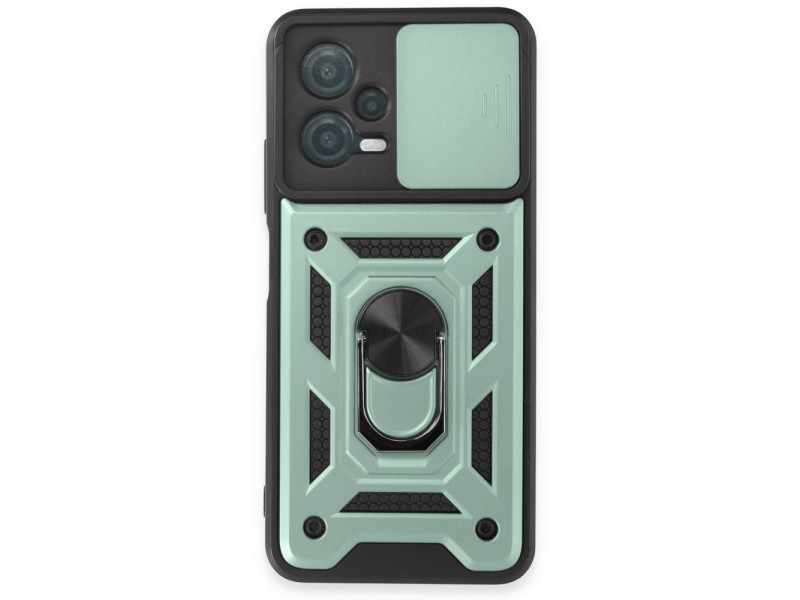 Newface Xiaomi Redmi Note 12 5G Kılıf Pars Lens Yüzüklü Silikon - Yeşil