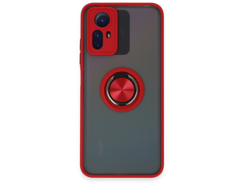 Newface Xiaomi Redmi Note 12S Kılıf Montreal Yüzüklü Silikon Kapak - Kırmızı