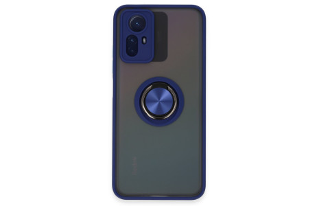 Newface Xiaomi Redmi Note 12S Kılıf Montreal Yüzüklü Silikon Kapak - Lacivert
