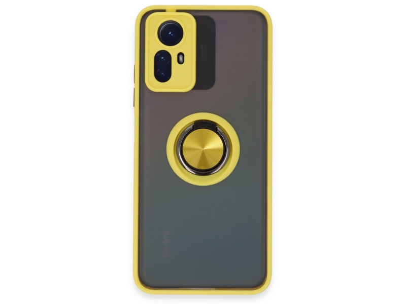 Newface Xiaomi Redmi Note 12S Kılıf Montreal Yüzüklü Silikon Kapak - Sarı