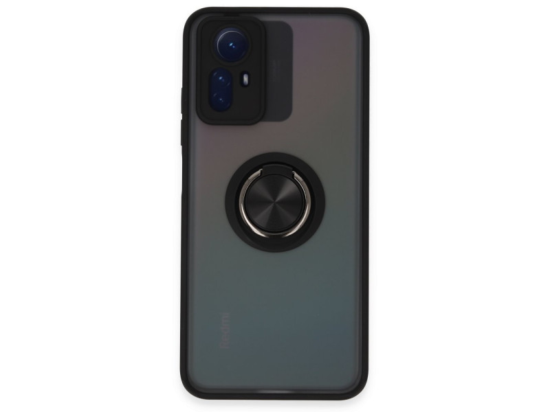 Newface Xiaomi Redmi Note 12S Kılıf Montreal Yüzüklü Silikon Kapak - Siyah