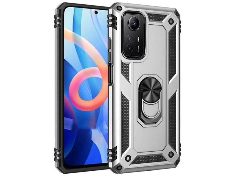 Newface Xiaomi Redmi Note 12S Kılıf Sofya Yüzüklü Silikon Kapak - Gümüş