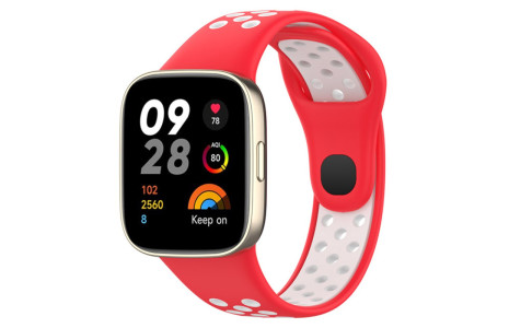 Newface Xiaomi Redmi Watch 3 Spor Delikli Kordon - Kırmızı-Beyaz