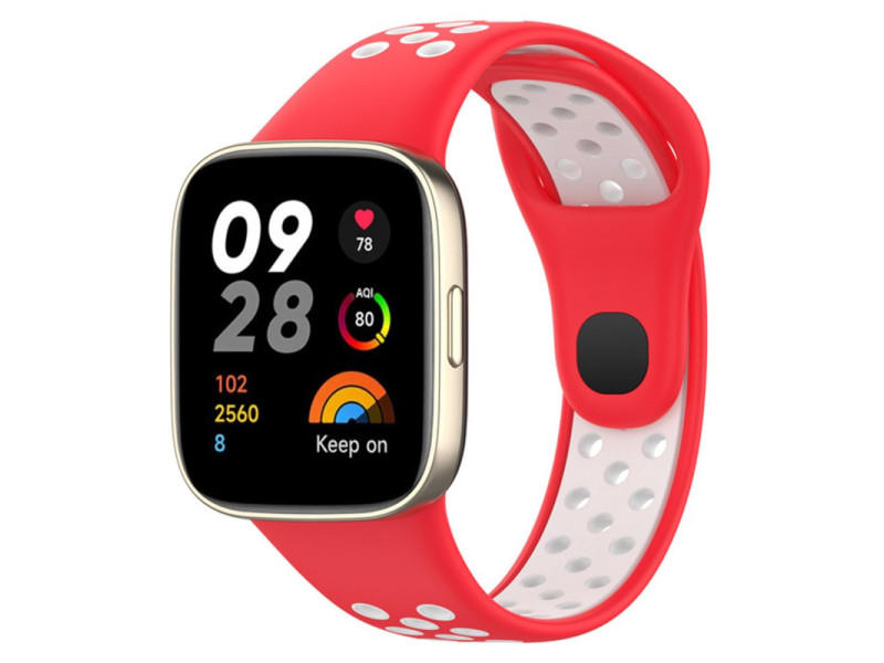 Newface Xiaomi Redmi Watch 3 Spor Delikli Kordon - Kırmızı-Beyaz