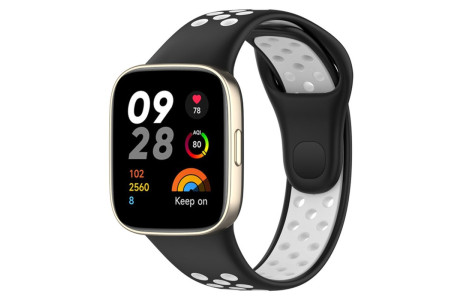 Newface Xiaomi Redmi Watch 3 Spor Delikli Kordon - Siyah-Beyaz