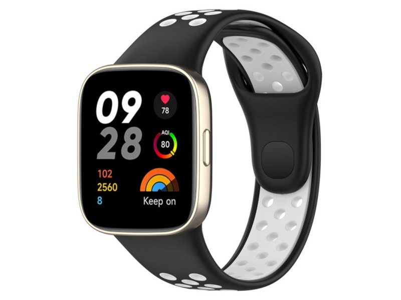 Newface Xiaomi Redmi Watch 3 Spor Delikli Kordon - Siyah-Beyaz