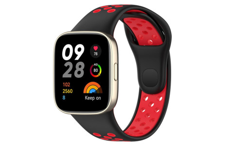 Newface Xiaomi Redmi Watch 3 Spor Delikli Kordon - Siyah-Kırmızı