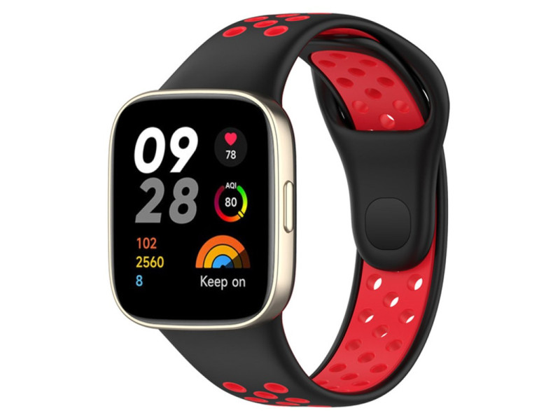 Newface Xiaomi Redmi Watch 3 Spor Delikli Kordon - Siyah-Kırmızı