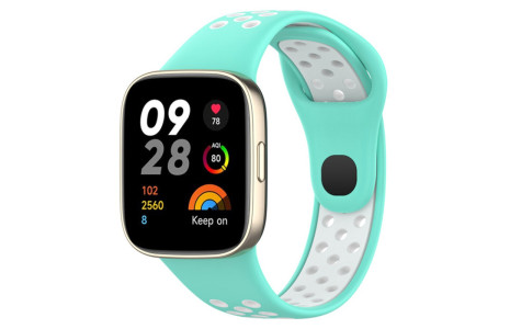 Newface Xiaomi Redmi Watch 3 Spor Delikli Kordon - Turkuaz-Beyaz